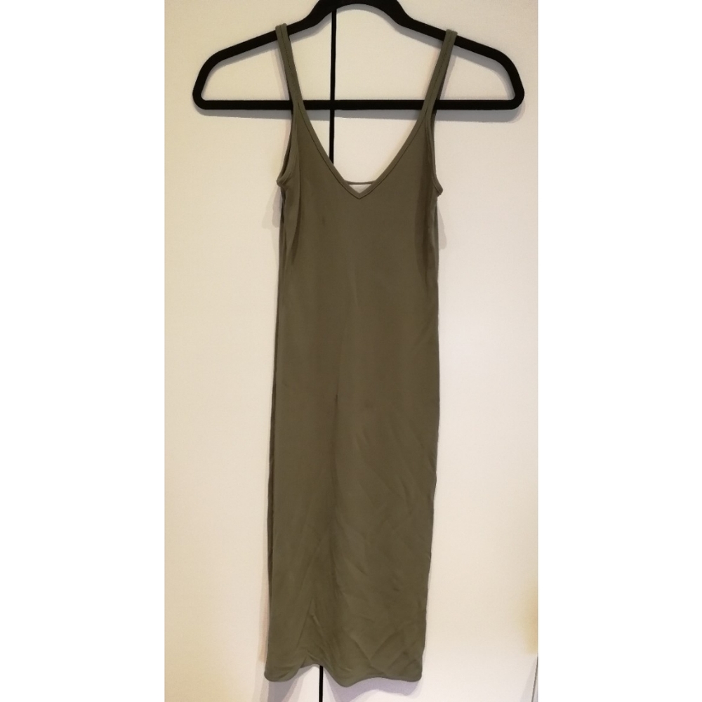 WILFRED FREE Gitte Bodycon Midi Tank Dress Olive Green V-neck XXS Aritzia - Picture 4 of 12